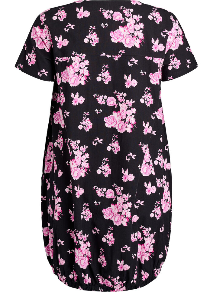 Kurz&auml;rmliges Baumwollkleid mit Print, Schwarz, Packshot image number 1