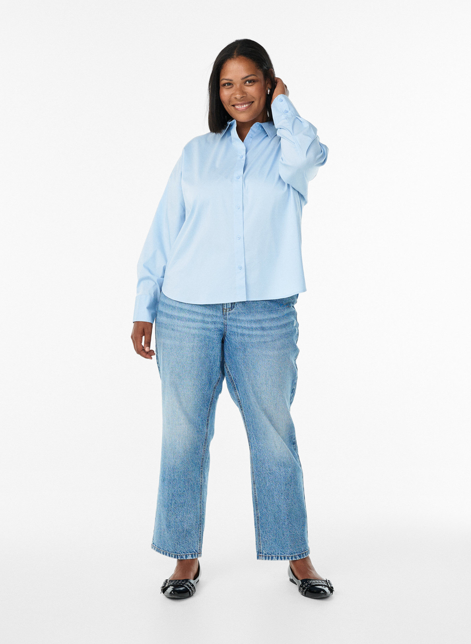 ZizziKlassisches Hemd aus Baumwolle mit lockerer Passform, Blau, Model image number 1