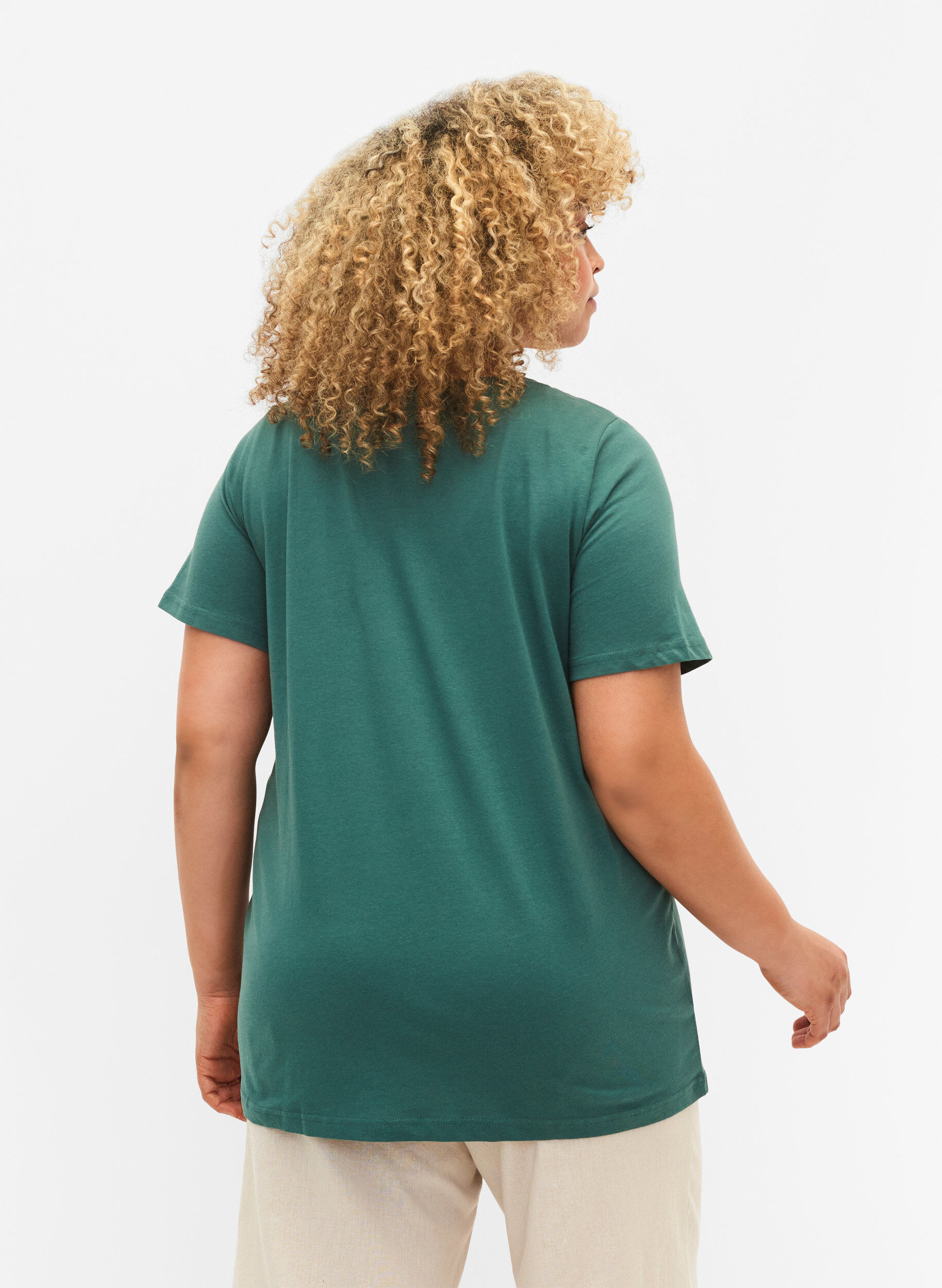 Zizzi2er-Pack basic T-Shirts aus Baumwolle, Mallard Green/Black, Model image number 1