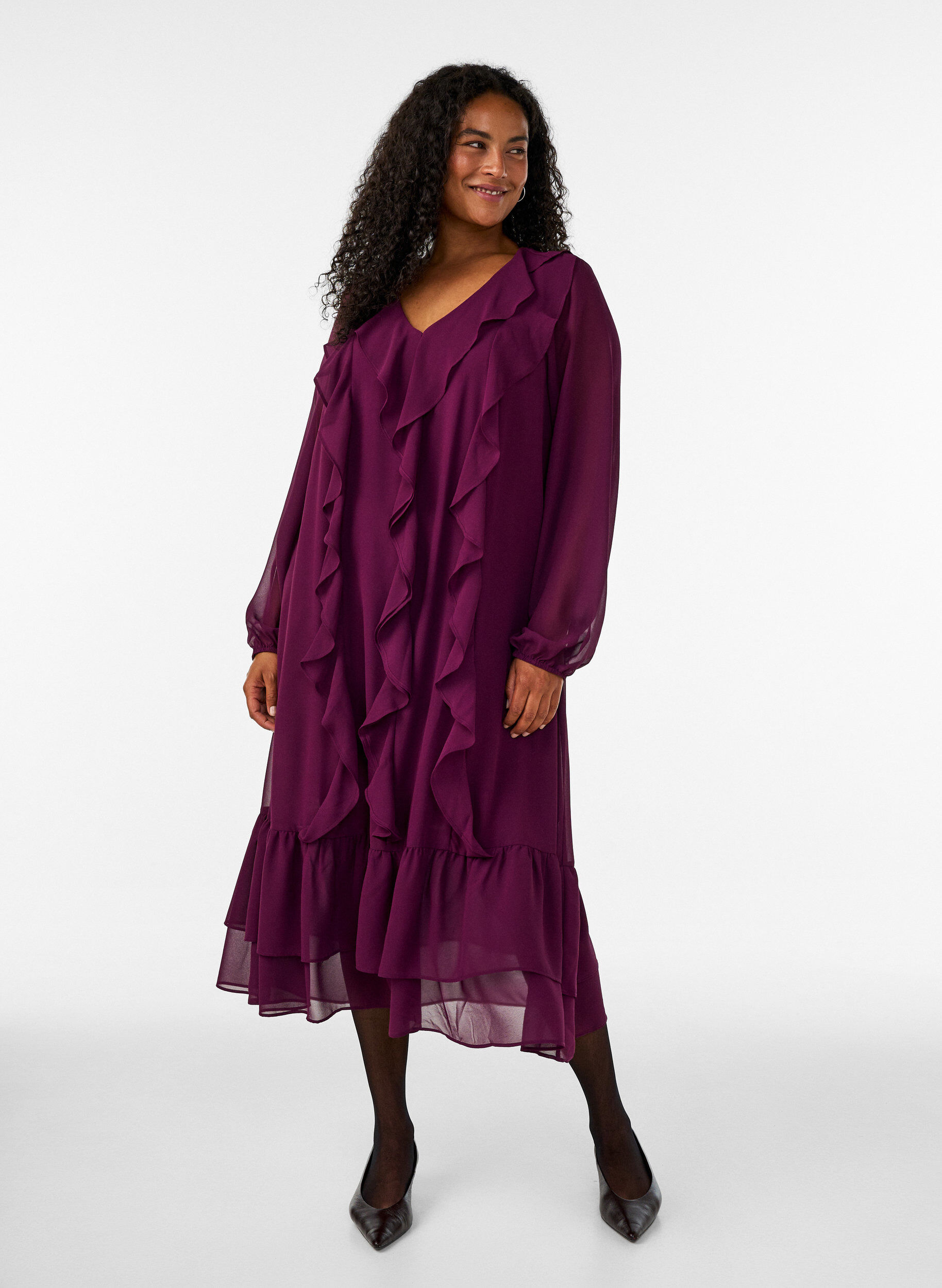 Partykleid mit R&uuml;schendetails und V-Ausschnitt, Rot, Model