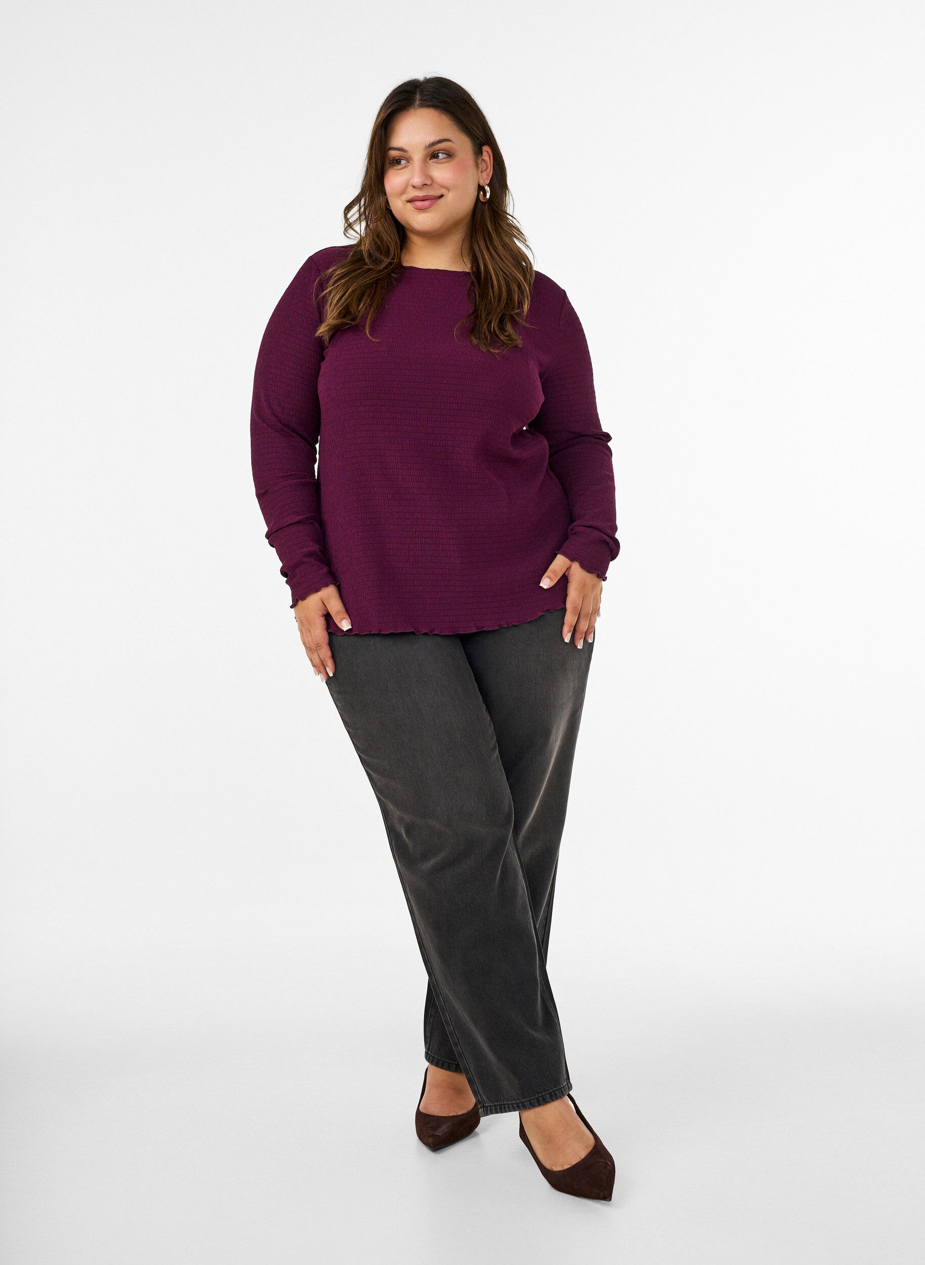 ZizziStrukturierte Bluse mit Wellenkanten, Lila, Model image number 1