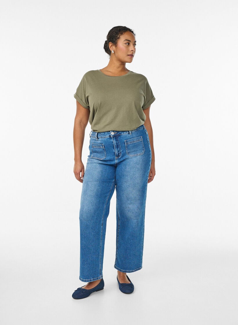 Kurzärmeliges T-Shirt aus einer Baumwollmischung, Grün, Model image number 1