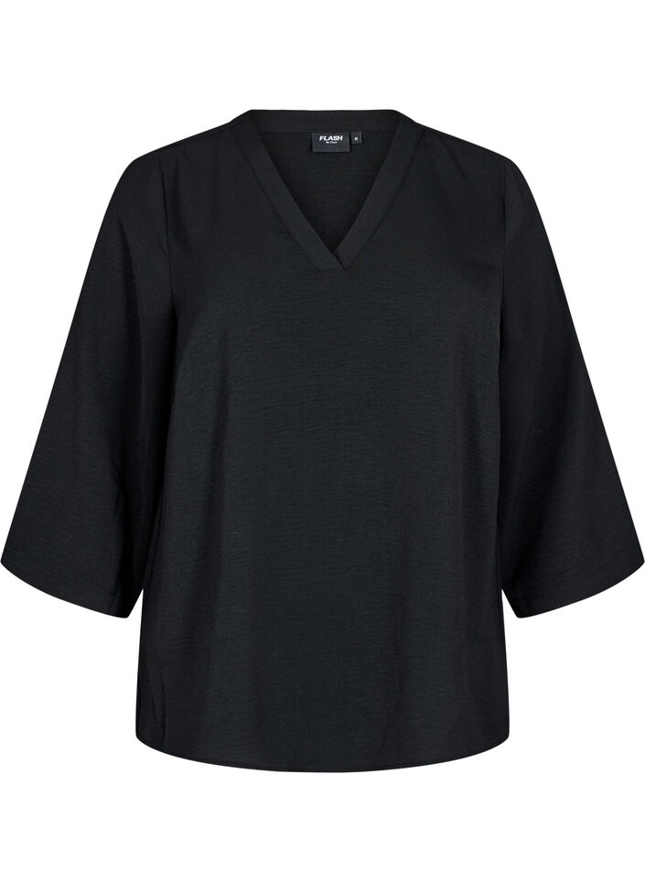 Bluse mit 3/4-&Auml;rmeln, Schwarz, Packshot image number 0