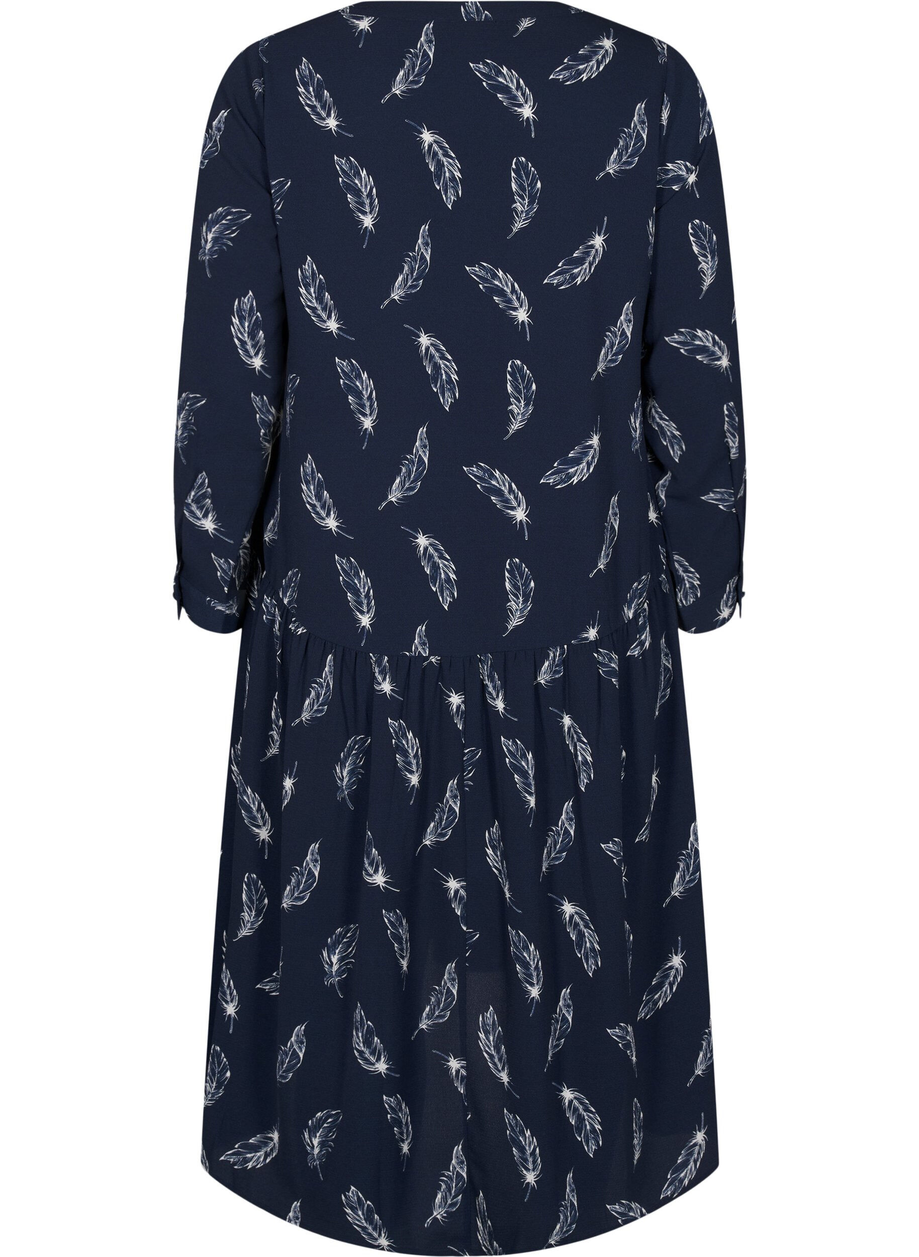 ZizziMidi-Kleid mit langen &Auml;rmeln, Navy B. Feather AOP, Packshot image number 1