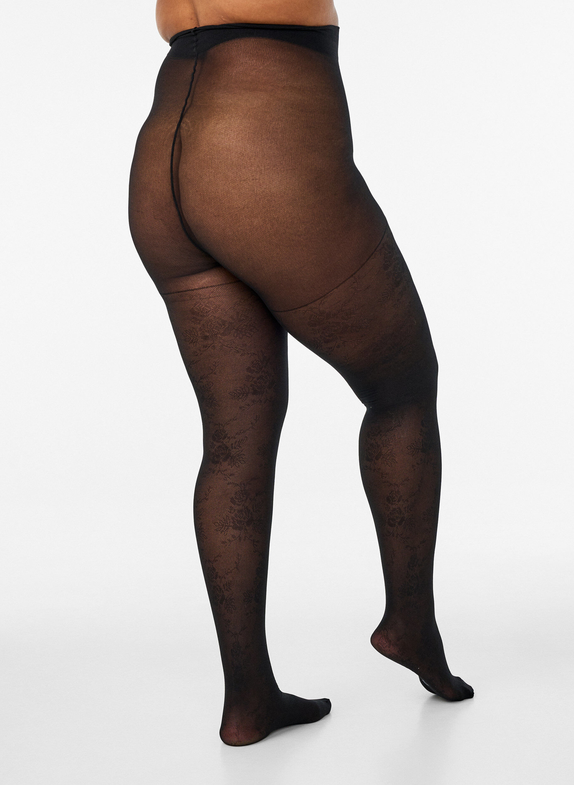 Zizzi50-Den-Strumpfhose mit Blumenmuster, Schwarz, Model image number 2