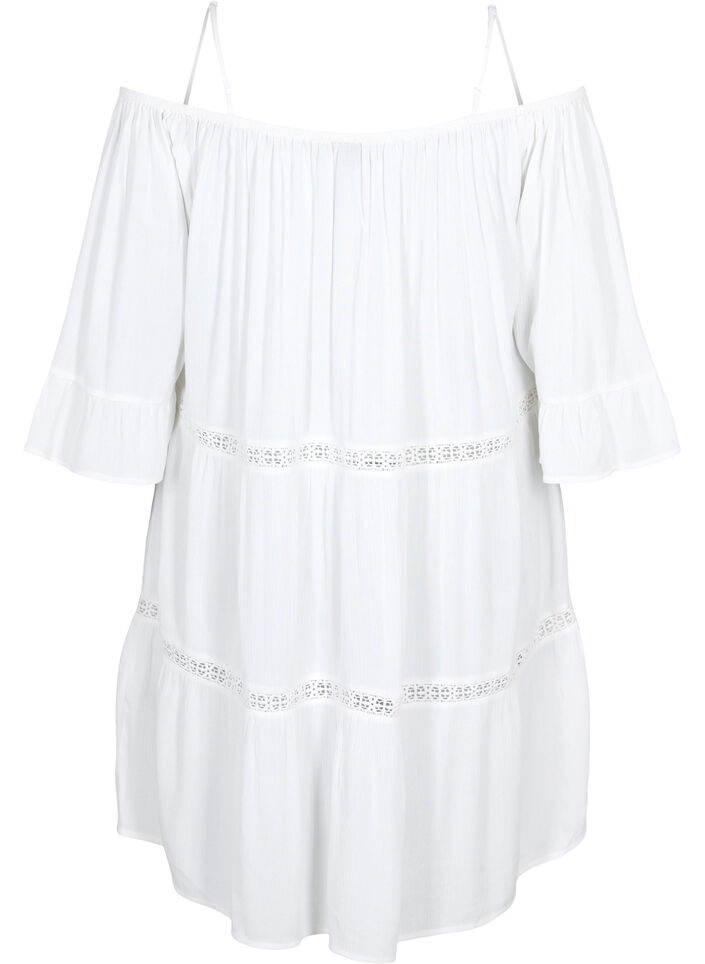 Strandtunika mit Off-Shoulder, White, Packshot image number 1