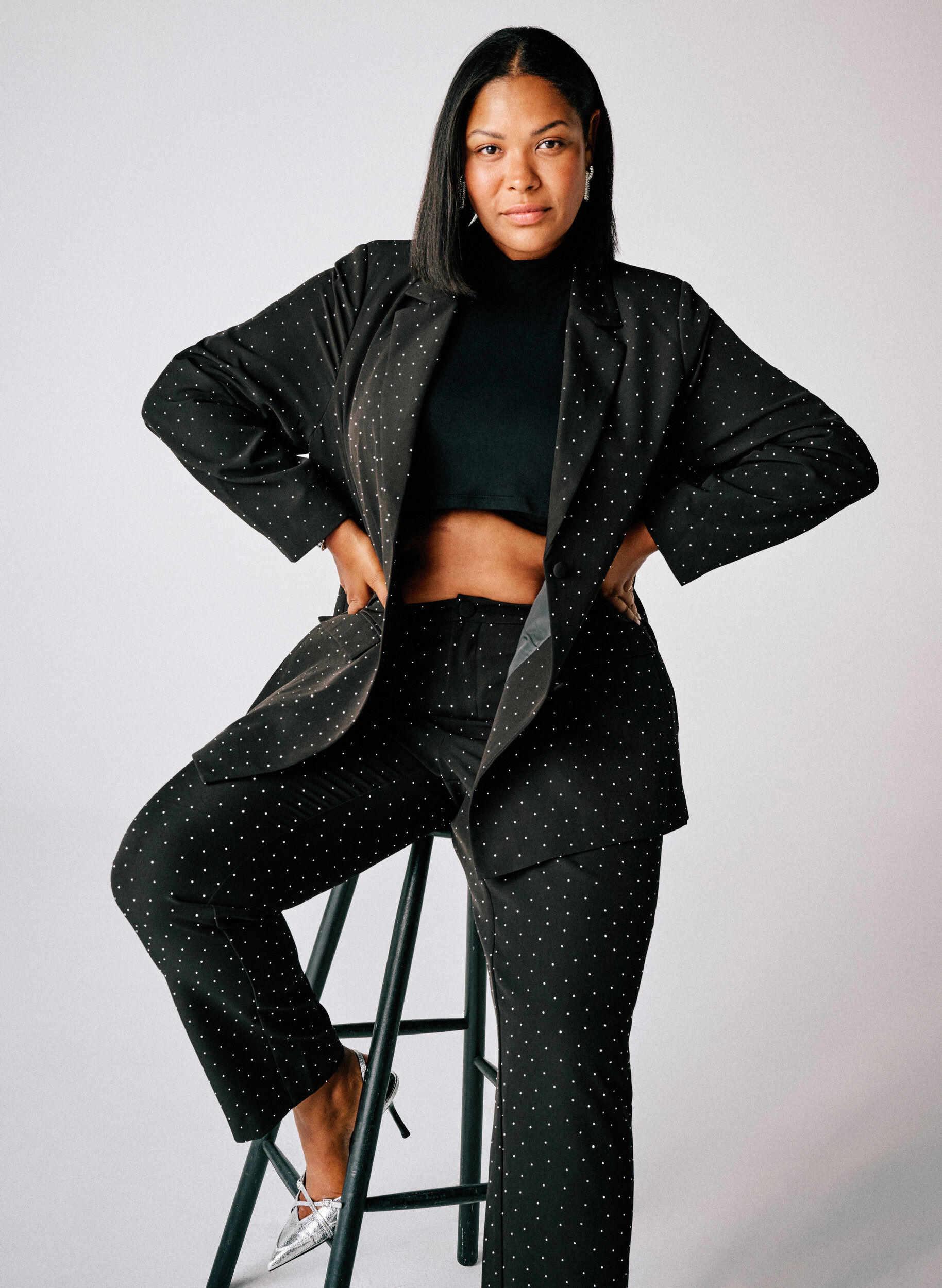 ZizziHose mit Strasssteinen und hoher Taille, Schwarz, Image image number 0