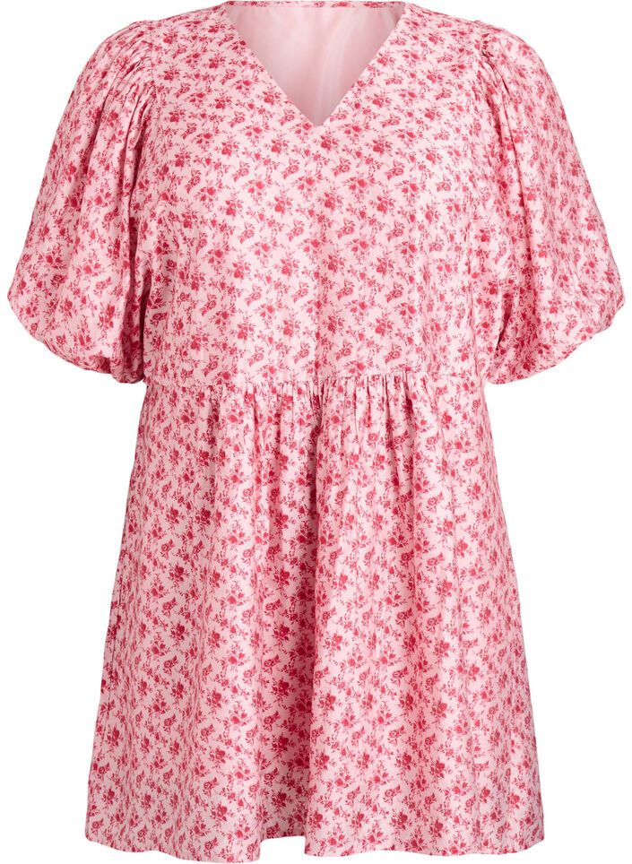 Kurzes Kleid aus Viskose mit Empire-Schnitt und Ballon&auml;rmeln, Rot, Packshot image number 0