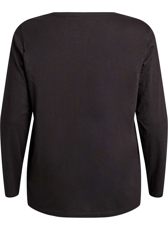 Langarmshirt mit V-Ausschnitt und Kn&ouml;pfen, Schwarz, Packshot image number 1
