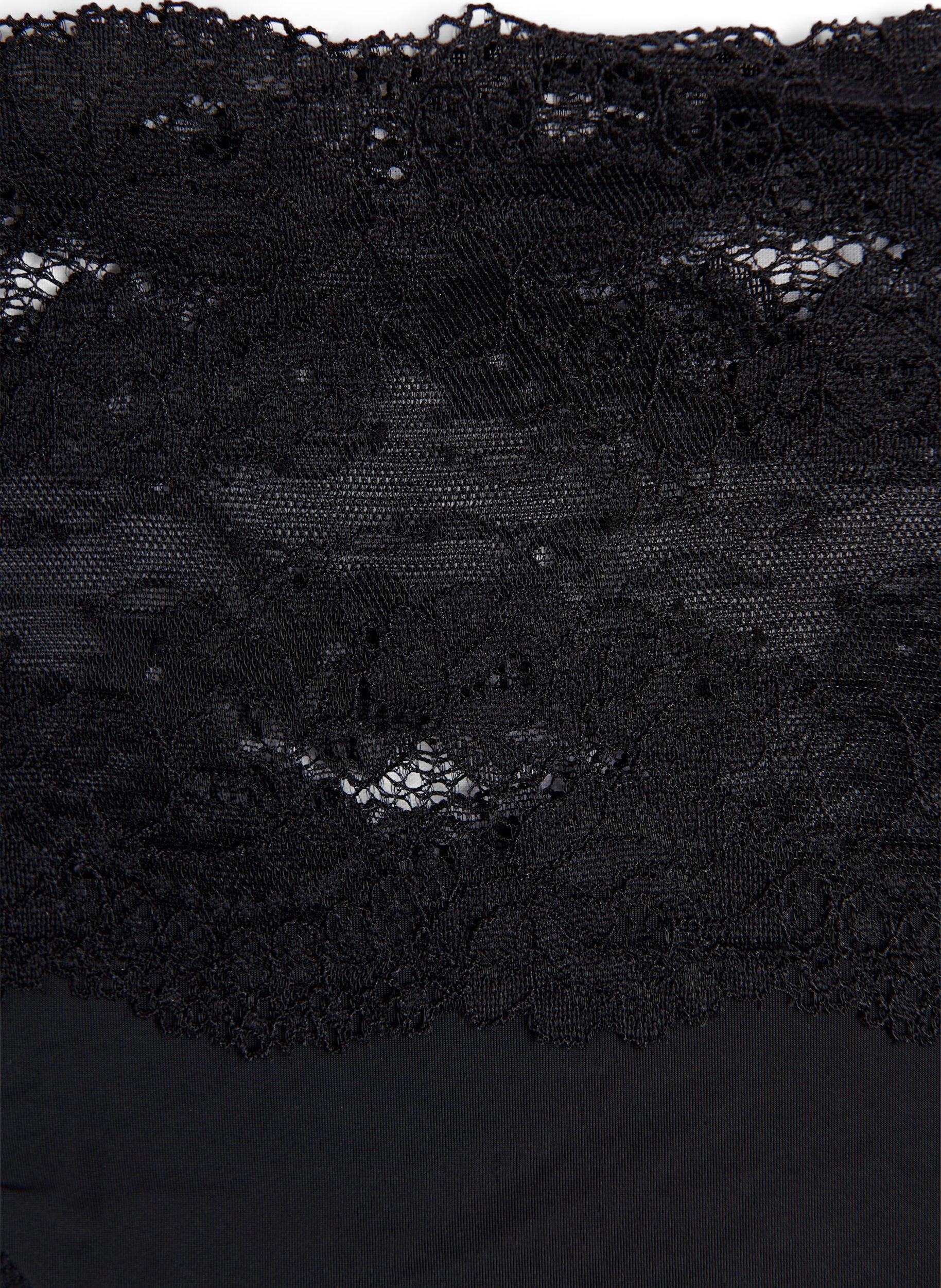 Zizzi2er-Pack Tanga mit breitem Spitzenrand, Schwarz, Packshot image number 2