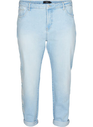 Cropped Mom Fit Mille Jeans mit Stickerei, Light blue denim, Packshot image number 0