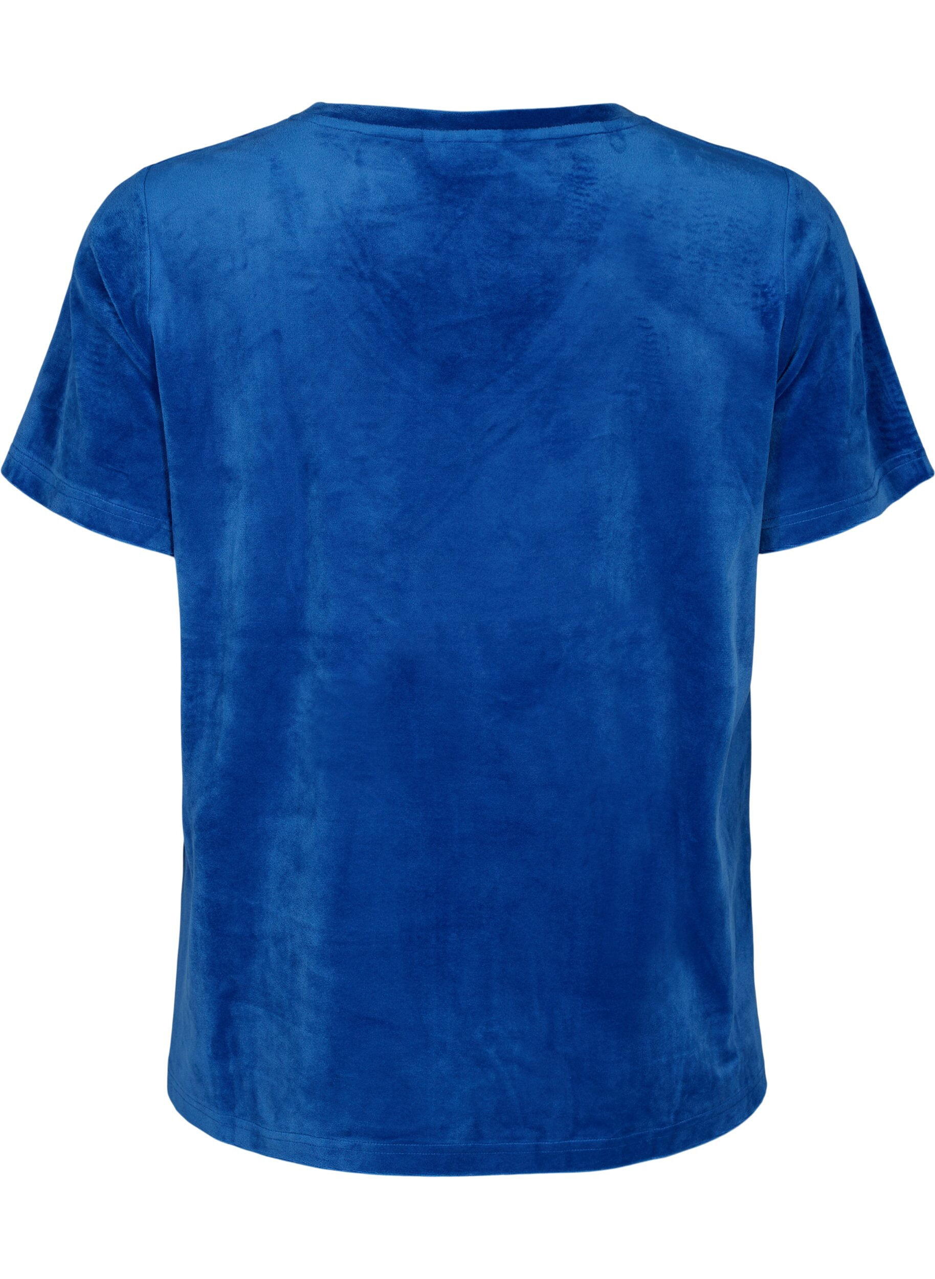 ZizziT-Shirt aus Velours mit V-Ausschnitt, Monaco Blue, Packshot image number 1