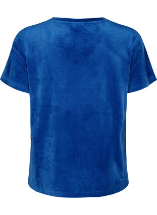 T-Shirt aus Velours mit V-Ausschnitt, Monaco Blue, Packshot image number 1