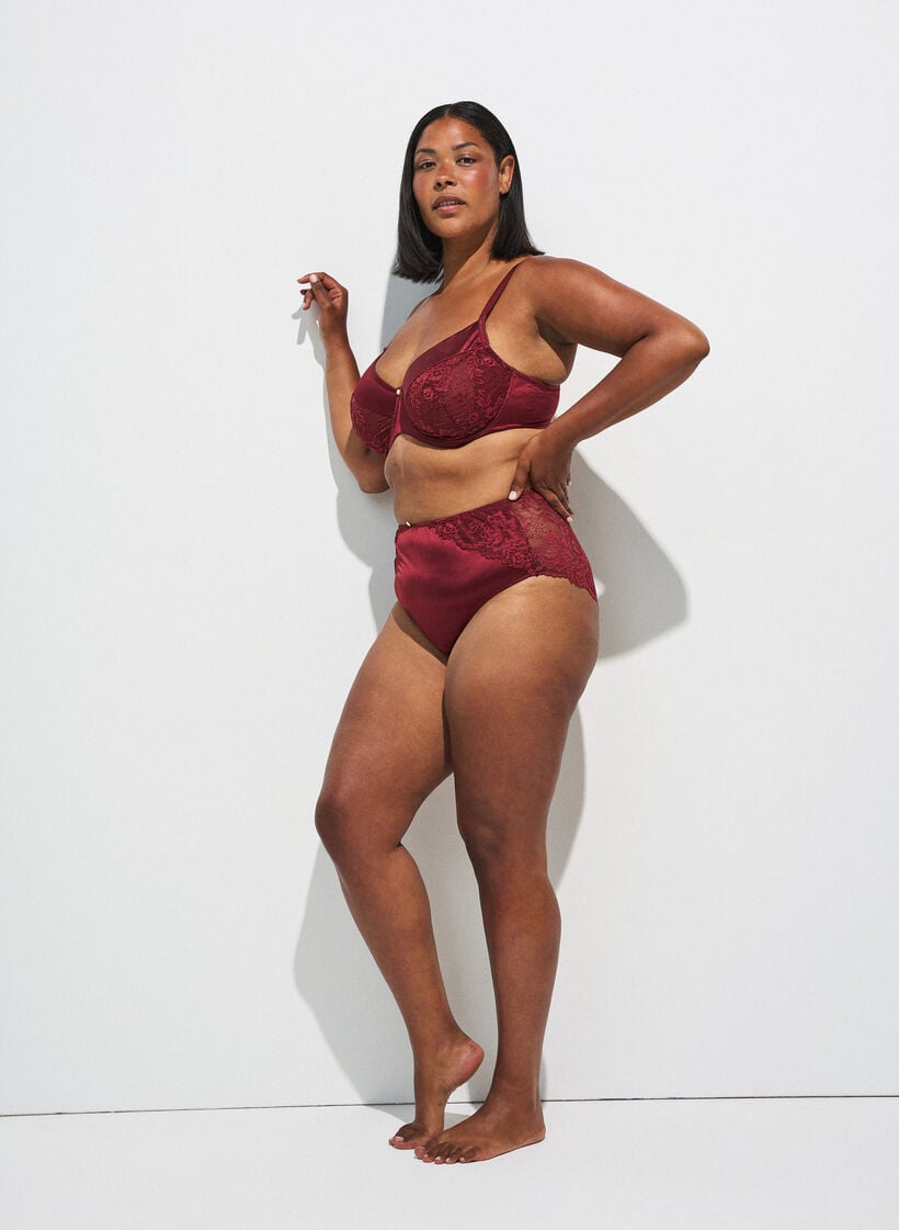 Slip mit Spitze und einem Schleifendetail hinten, Dunkles Bordeaux, Model image number 0