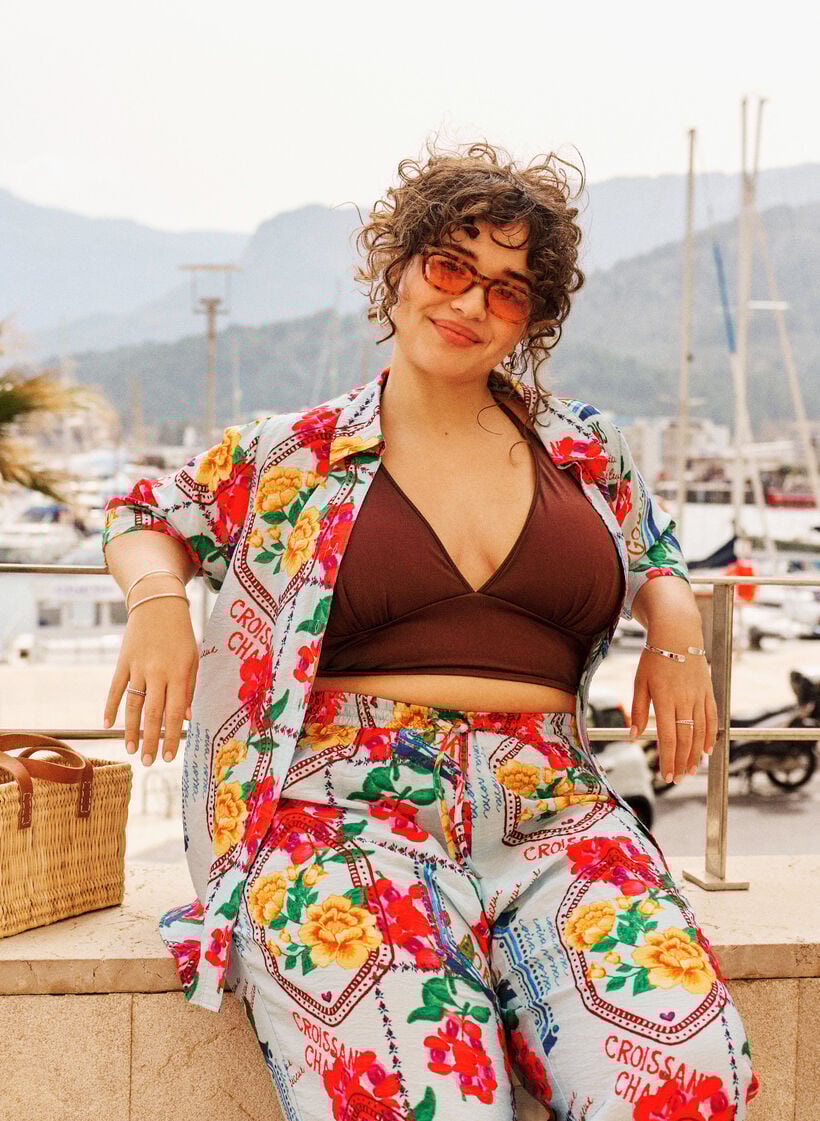 Hemdbluse mit 1/2 &Auml;rmeln und farbenfrohem Print, Blau, Image