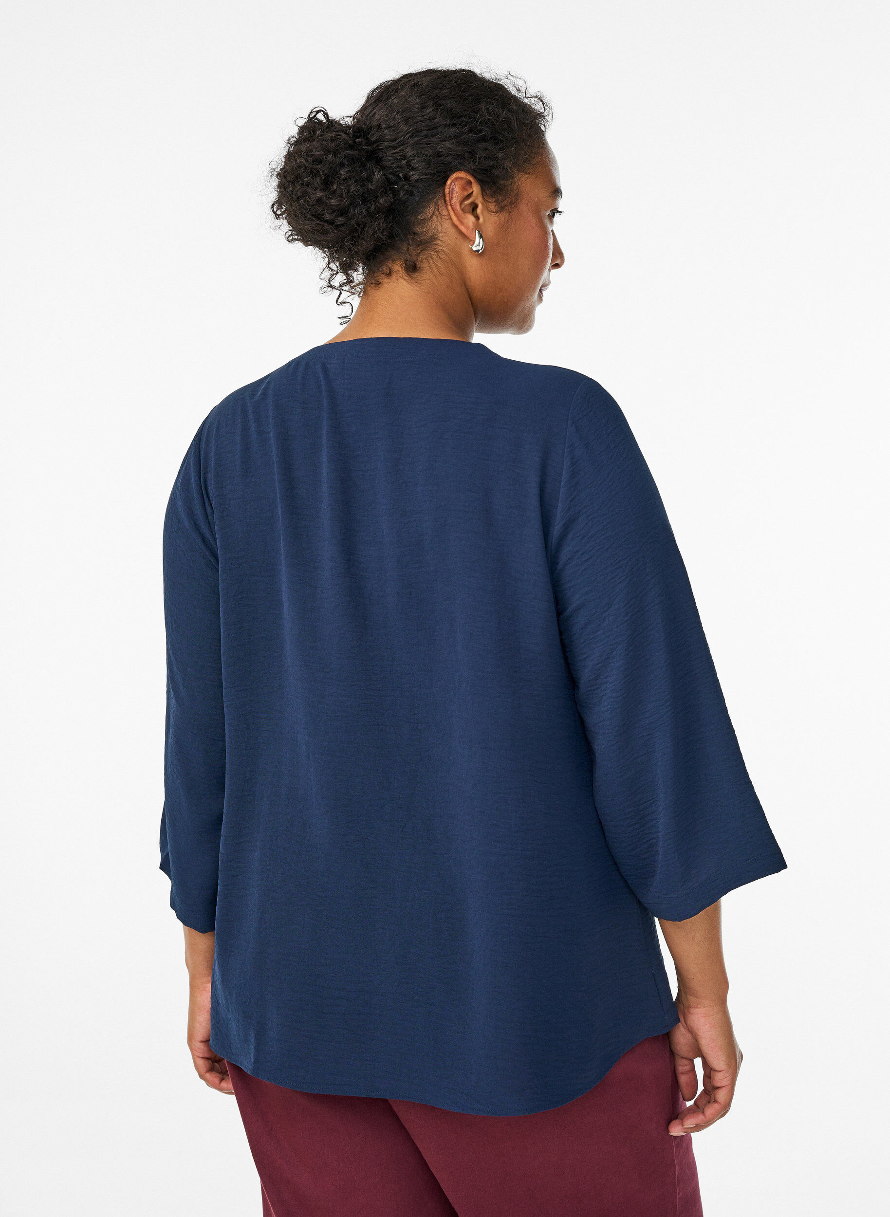 Zizzi Bluse mit 3/4-&Auml;rmeln, Blau, Model image number 2