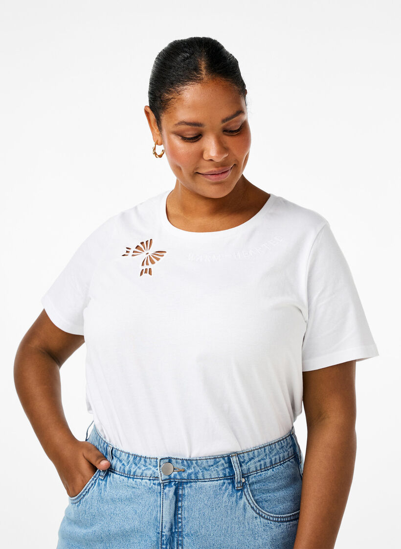 T-Shirt aus Bio-Baumwolle mit Schleifendetail, Bright White, Model image number 0