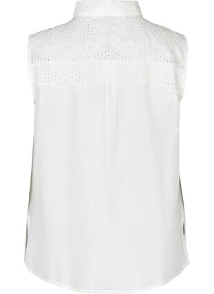 Ärmellose Hemdbluse aus Baumwolle mit Lochstickerei, Bright White, Packshot image number 1