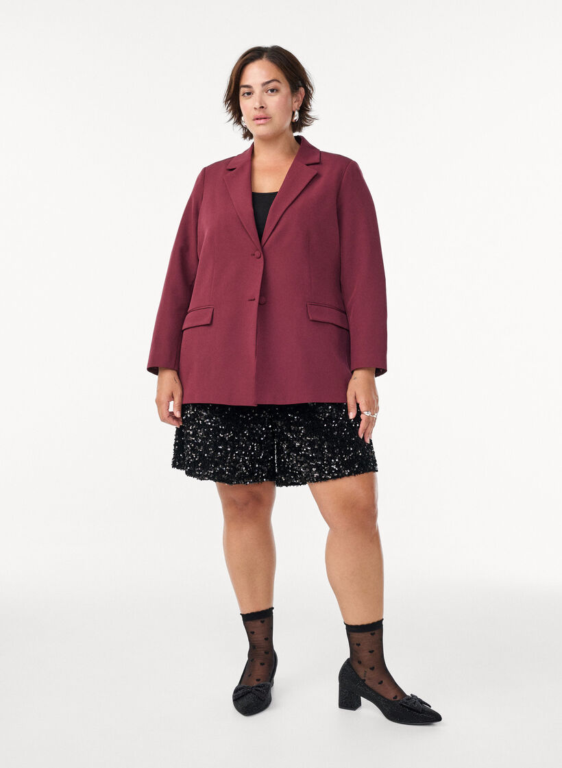 Klassischer Blazer mit Knopfverschluss, Rot, Model image number 1