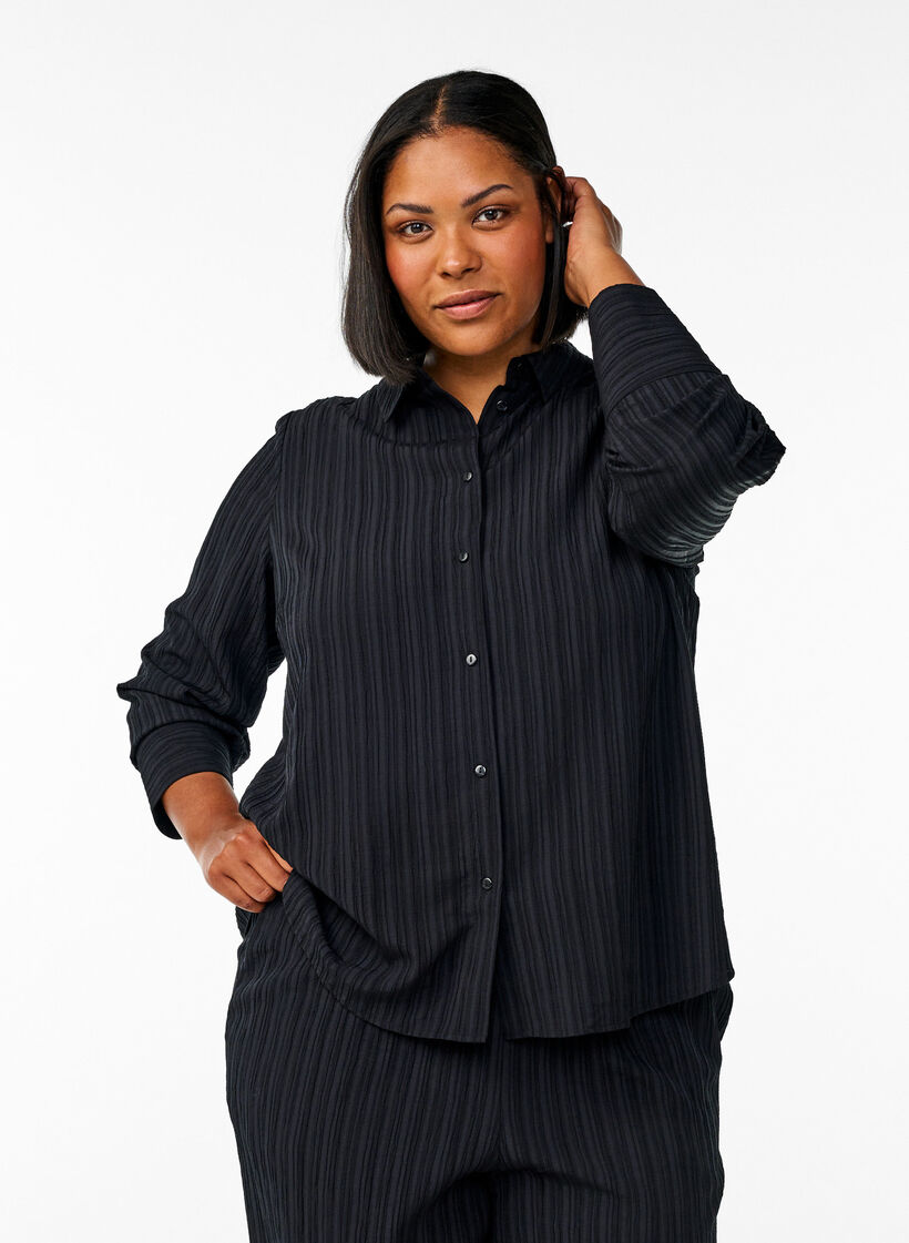 FLASH - Bluse mit Textur, Schwarz, Model image number 0