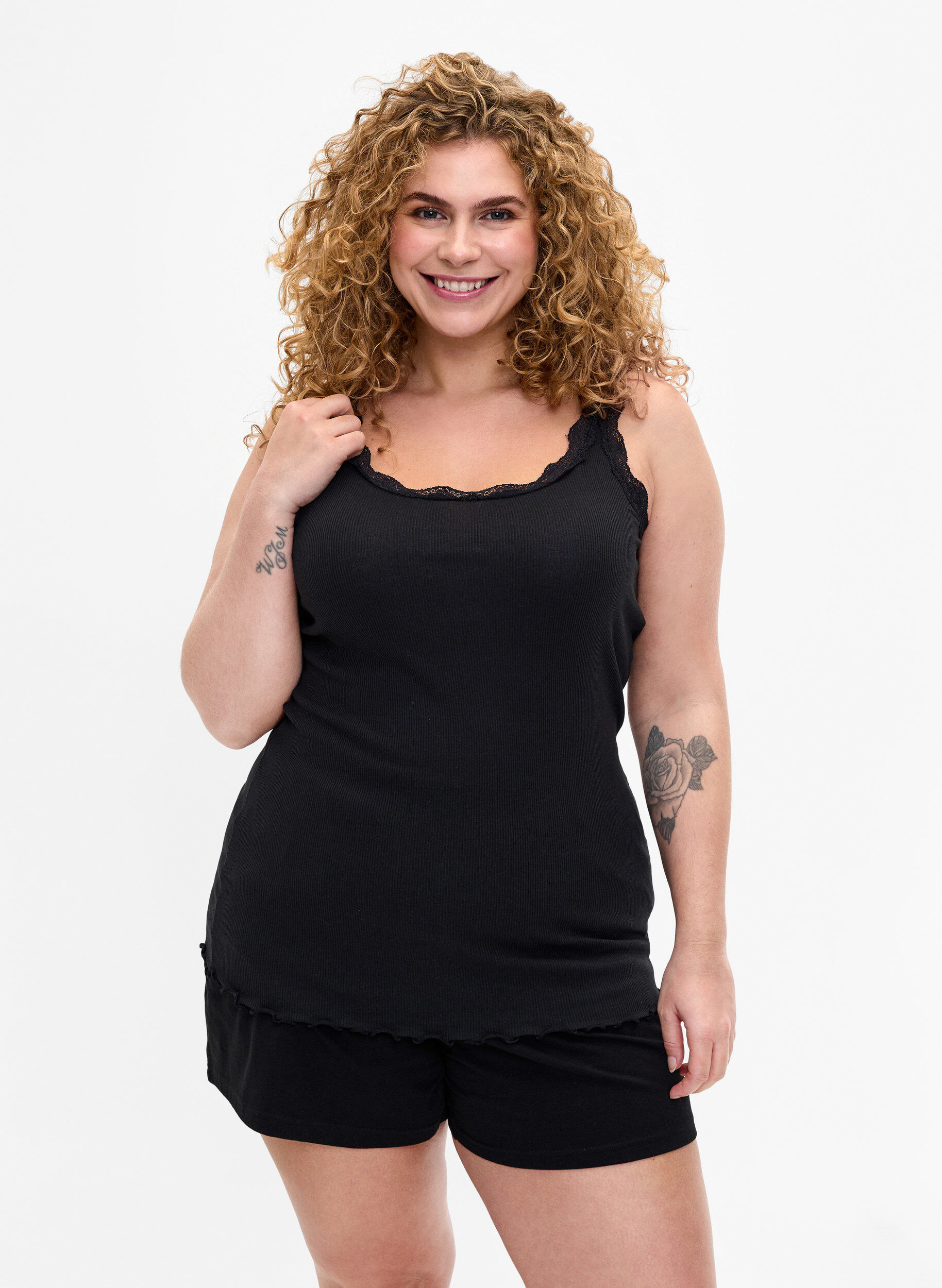 Zizzi2er-Pack Tops mit Spitze, Schwarz, Model image number 0