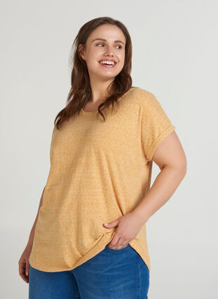 Meliertes T-Shirt aus Baumwolle, Mineral Yellow Mélange, Model image number 0