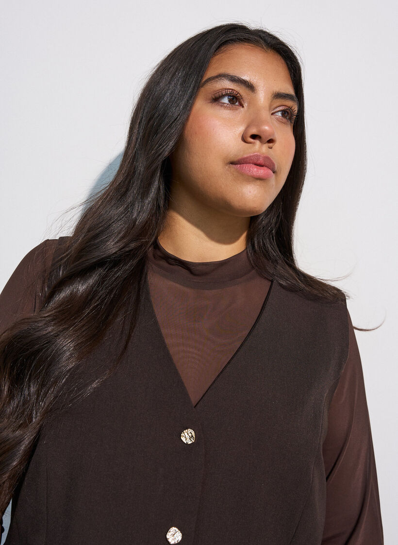 Enganliegende Mesh-Bluse mit langen &Auml;rmeln, Braun, Model image number 3