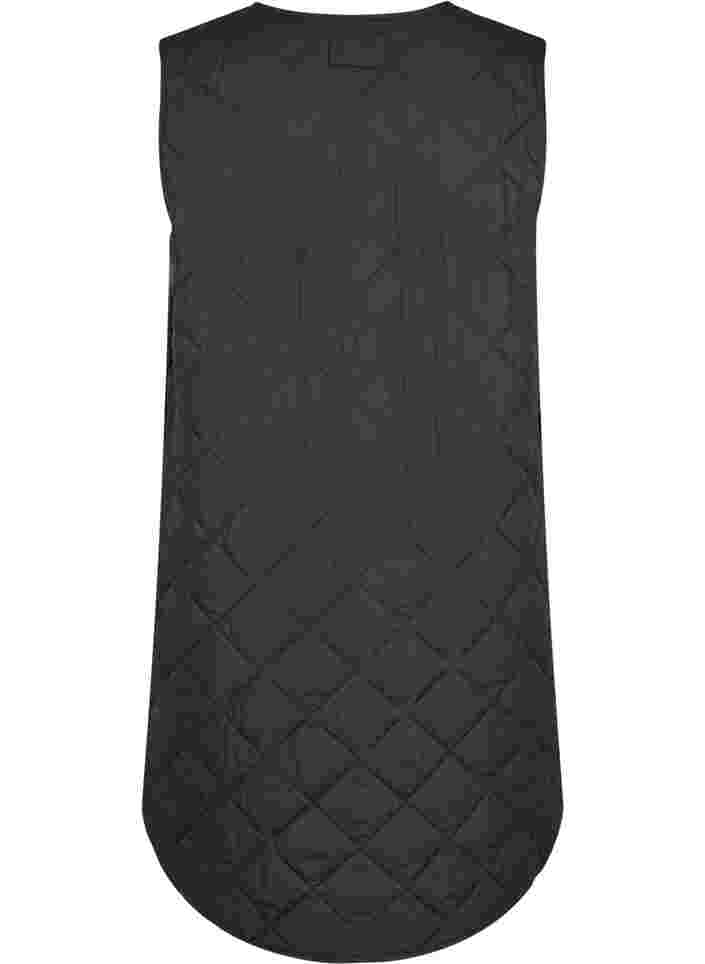 Lange Steppweste mit Knopfverschluss und Taschen, Black, Packshot image number 1