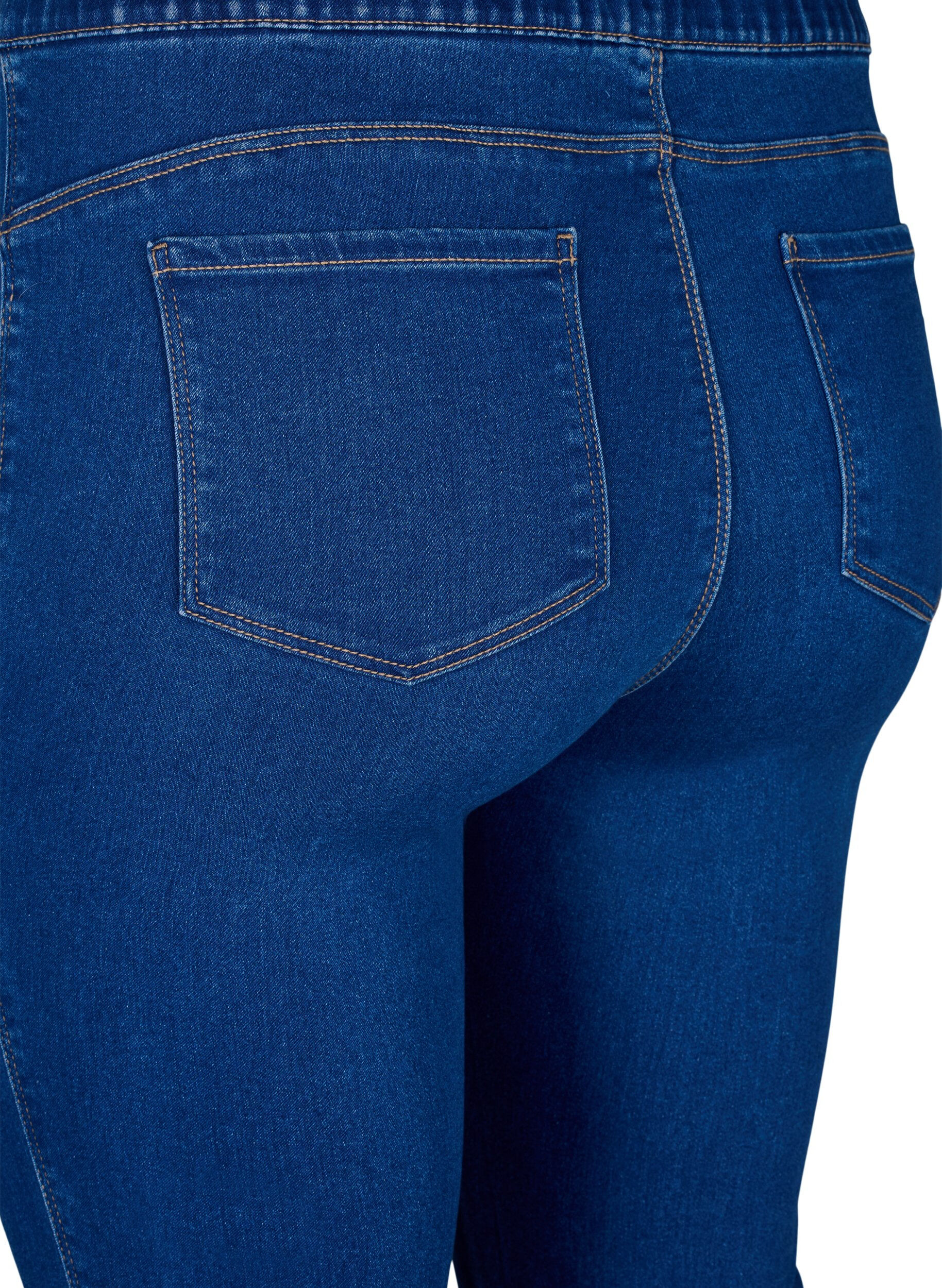 Zizzi Denim-Caprihosen mit elastischem Bund, Blau, Packshot image number 3