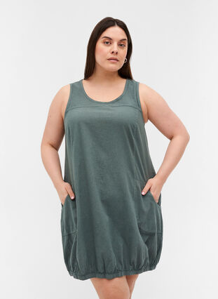 Ärmelloses Kleid aus Baumwolle, Balsam Green, Model image number 0