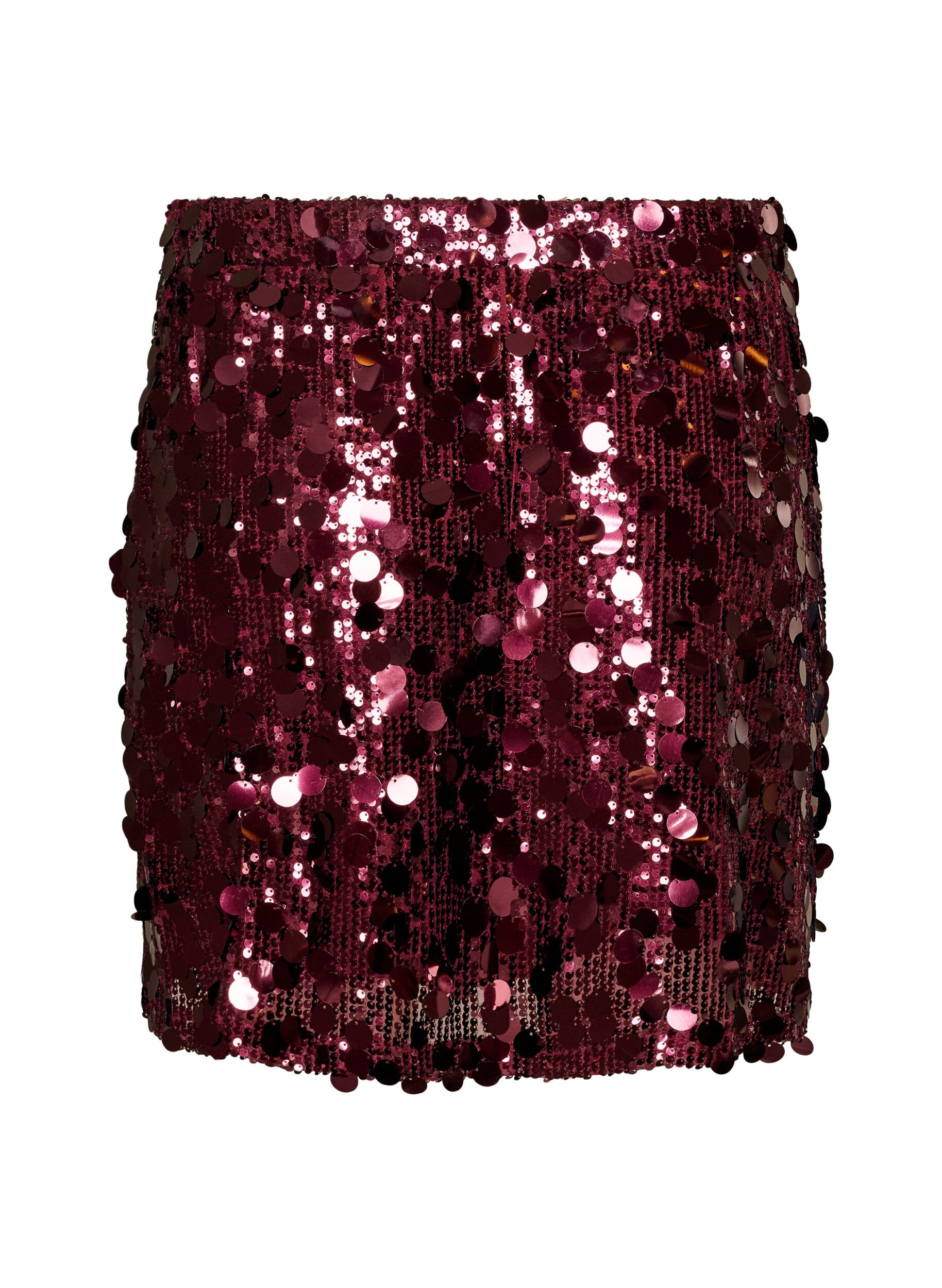ZizziKurzer Paillettenrock mit Gummibund, Dunkles Bordeaux, Packshot image number 1