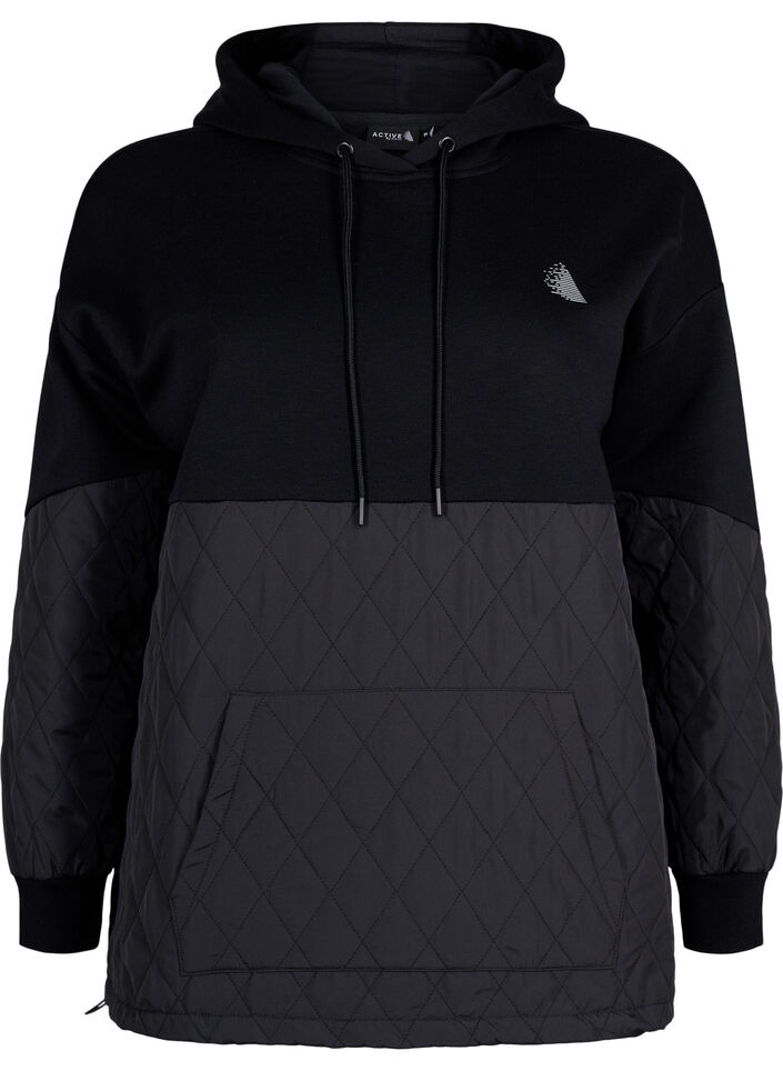 Kapuzensweatshirt mit Steppung, Black, Packshot image number 0