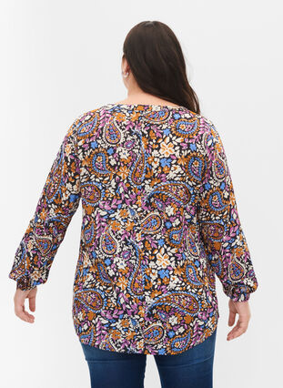 Bluse aus 100% Viskose mit Blumendruck, Black G. Sky Paisley, Model image number 1