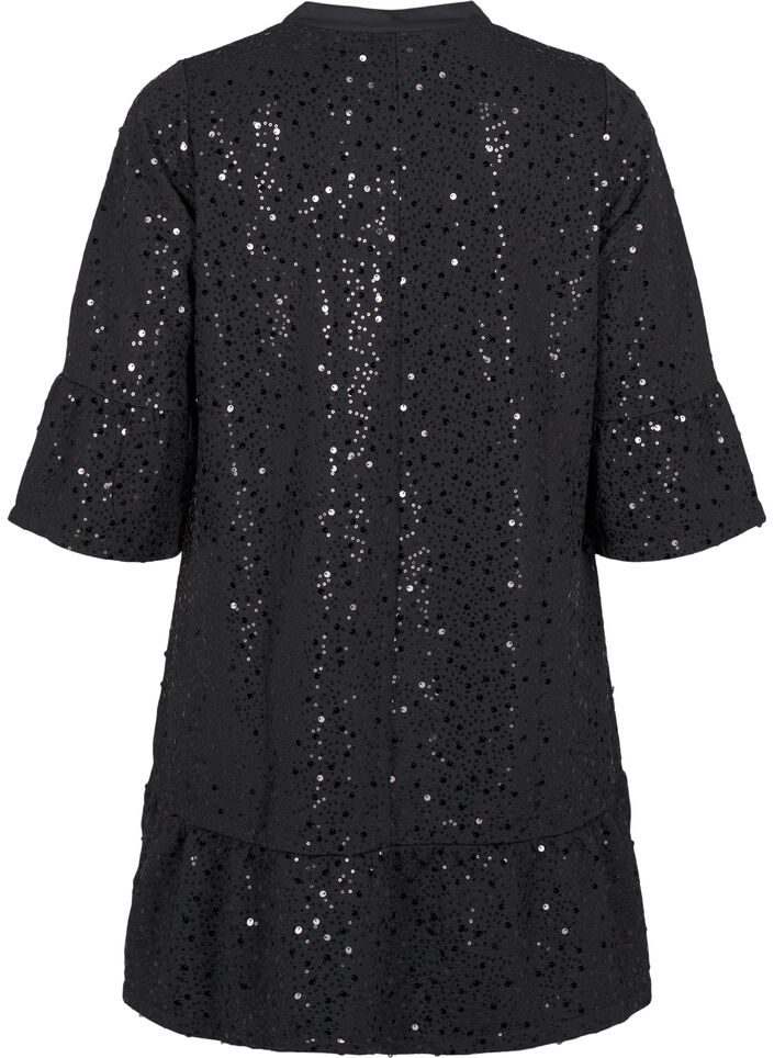 Paillettenkleid mit V-Ausschnitt und 3/4-Ärmeln, Black w. Bl. Sequins, Packshot image number 1