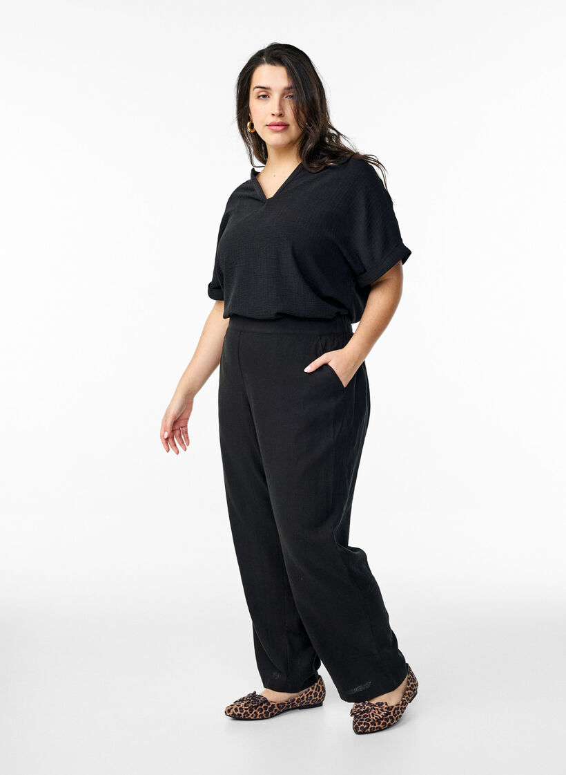 Lockere Hose aus Leinen und Viskose, Schwarz, Model image number 0