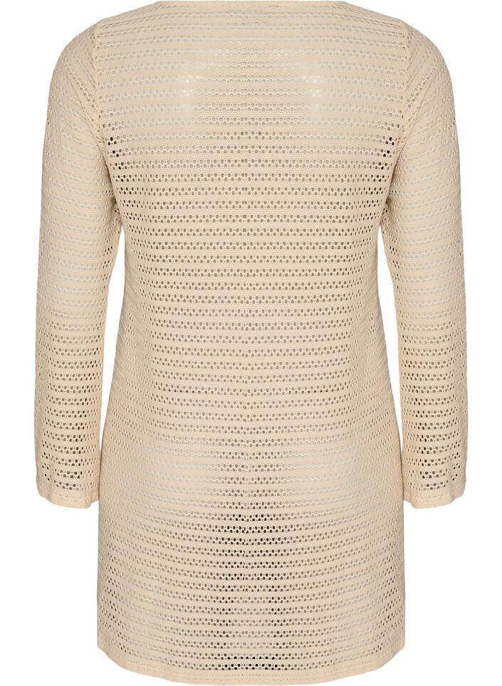 Strandkleid mit Lochstickerei und langen &Auml;rmeln, Beige, Packshot image number 1