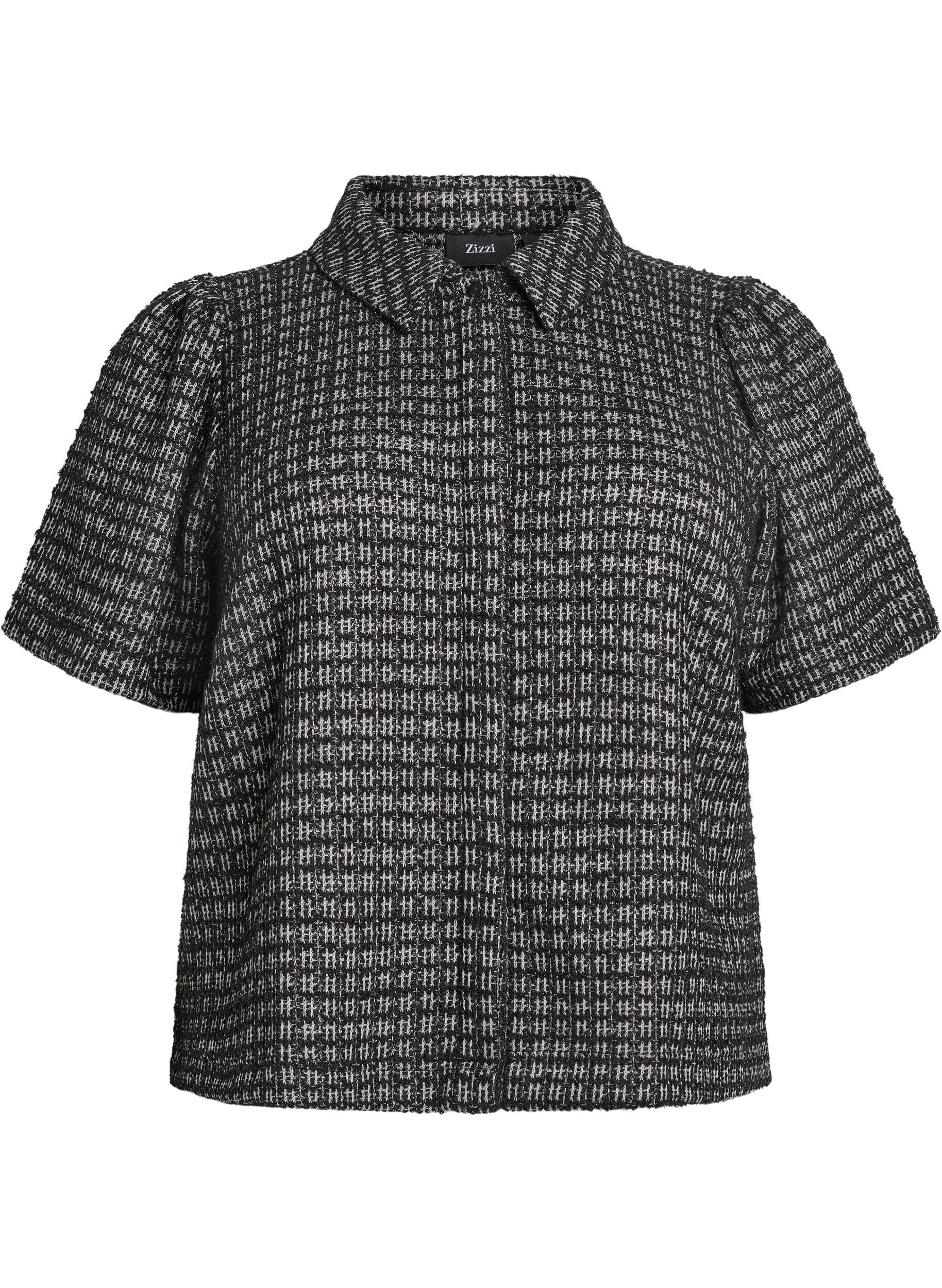 Bluse aus Boucl&eacute; mit kurzen &Auml;rmeln