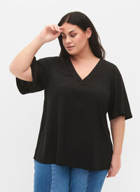 Kurzärmelige Bluse mit A-Form, Black, Model