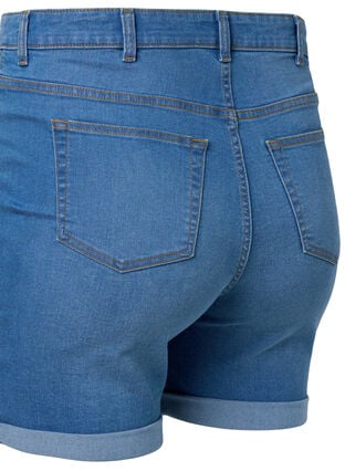 Hoch taillierte Jeansshorts mit Slim Fit, Medium Blue Denim, Packshot image number 3