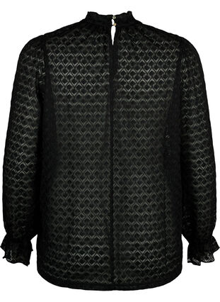 Langärmelige Bluse mit gemusterter Textur, Black, Packshot image number 1