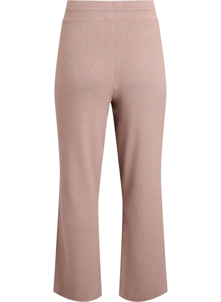 Hoch taillierte Hose aus Rippstrick mit geradem Bein, Beige, Packshot image number 1