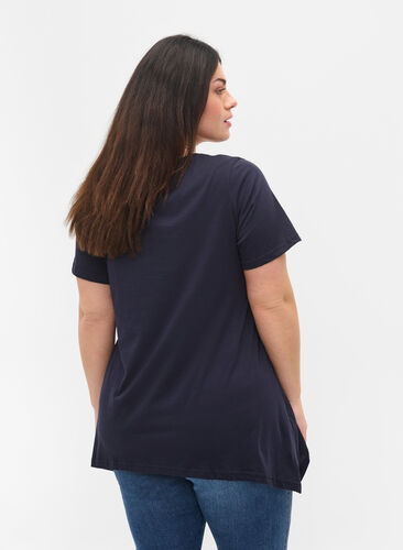 Kurzarm T-Shirt aus Baumwolle mit A-Linie, Night Sky Silv Heart, Model image number 1