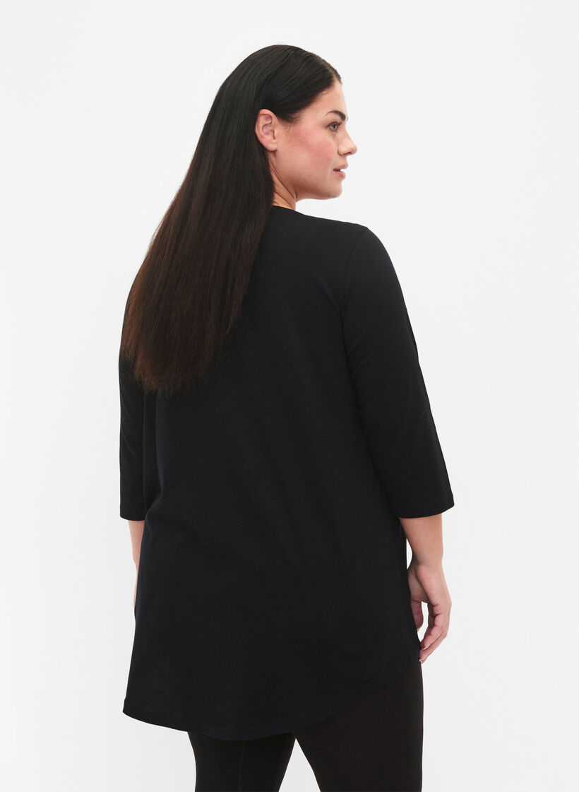 Baumwoll-T-Shirt mit 3/4 &Auml;rmeln, Black, Model image number 1