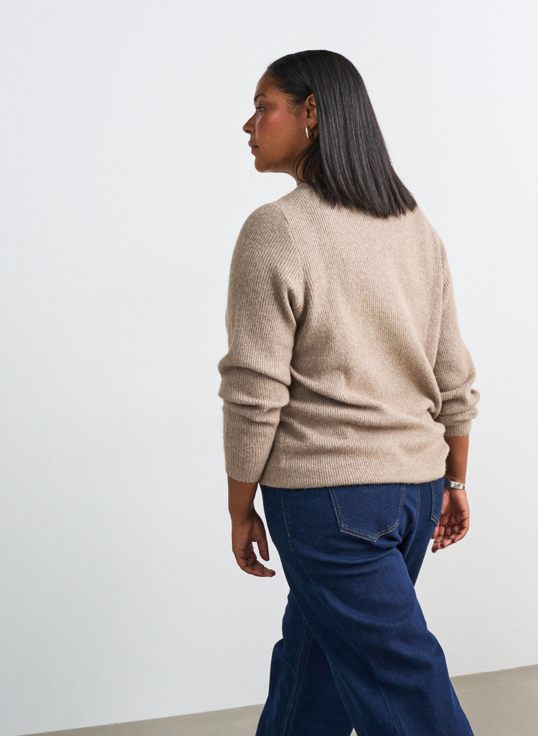 ZizziMelierte Strickbluse mit Rundhalsausschnitt, Beige, Model image number 2