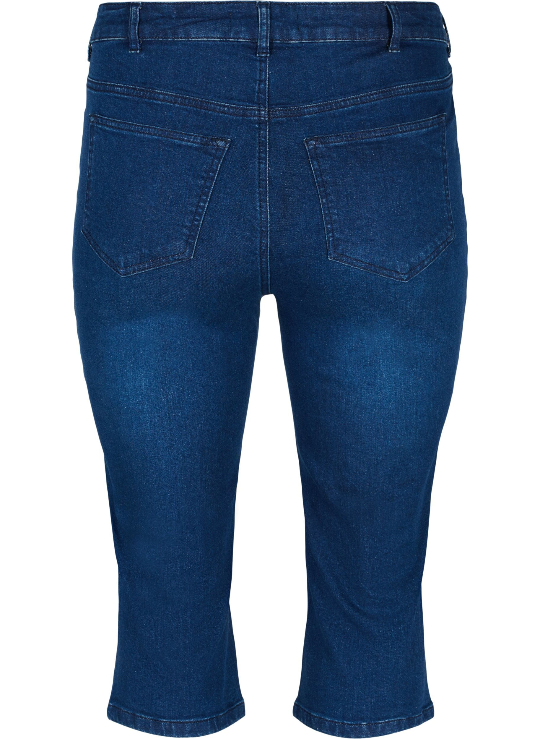 ZizziEnganliegende Denim-Caprihose aus Baumwolle, Dark blue denim, Packshot image number 1