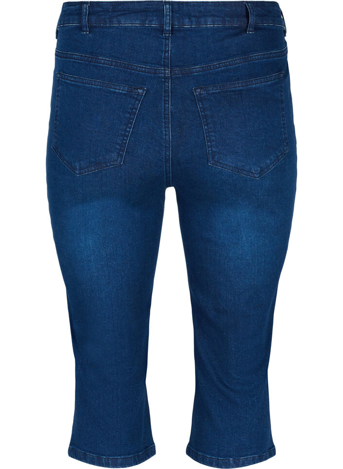 Enganliegende Denim-Caprihose aus Baumwolle, Dark blue denim, Packshot image number 1