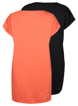 2er-Pack Kleider aus Baumwolle mit kurzen Ärmeln, Living Coral / Black, Packshot image number 1