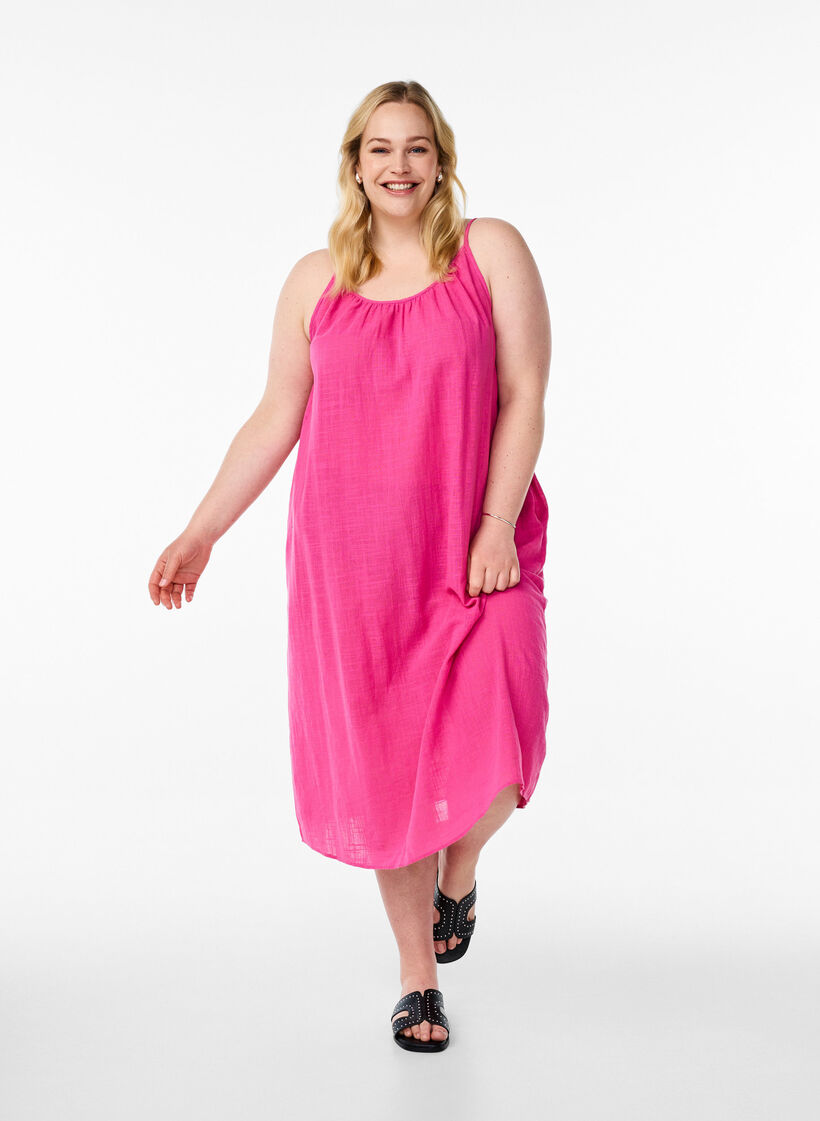 FLASH - Baumwollkleid mit Midi-Länge und Trägern, Pink, Model image number 0