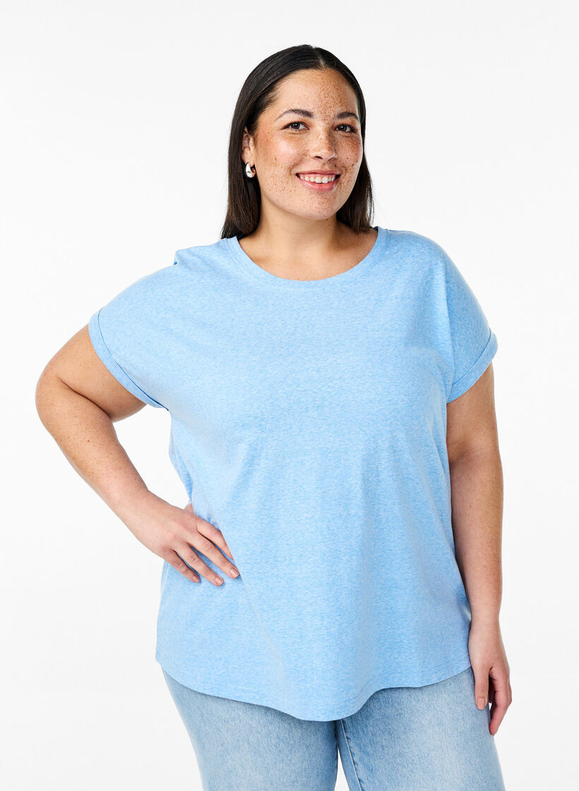 Melange T-Shirt mit kurzen Ärmeln, Blau, Model image number 0