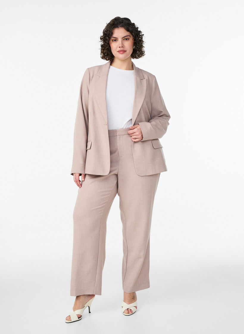 Klassischer Blazer mit Ein-Knopf-Verschluss und Taschen, Beige, Model